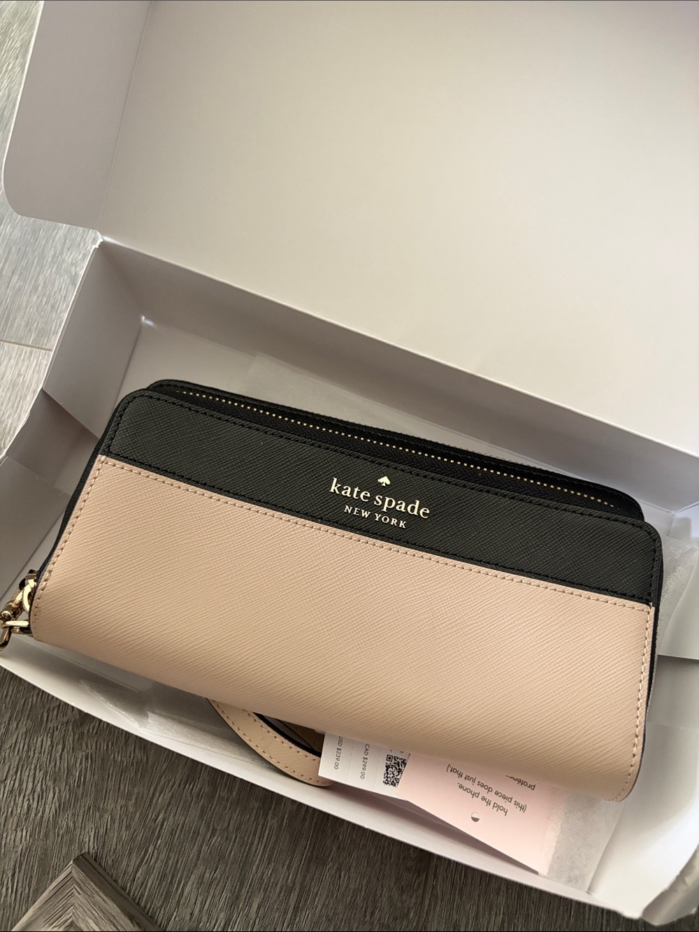 kate spade Black and Blush Zip-Around Leather Wallet